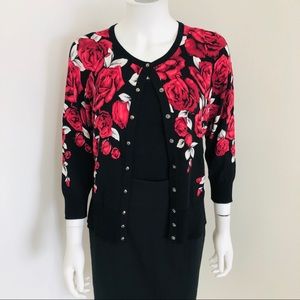 WHITE HOUSE BLACK MARKET Red Black Cardigan Medium